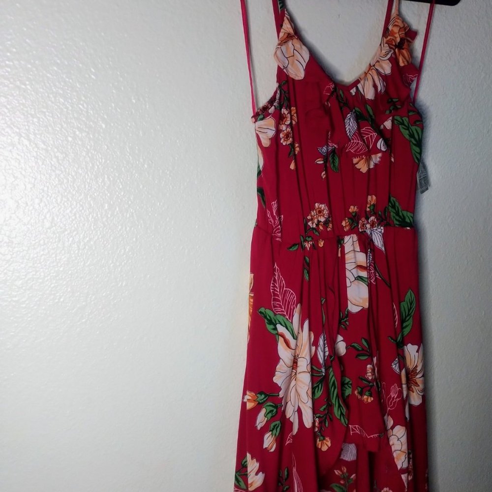 Angie Floral Maxi Dress High Low Ruffle Shorts Red - Picture 3 of 5